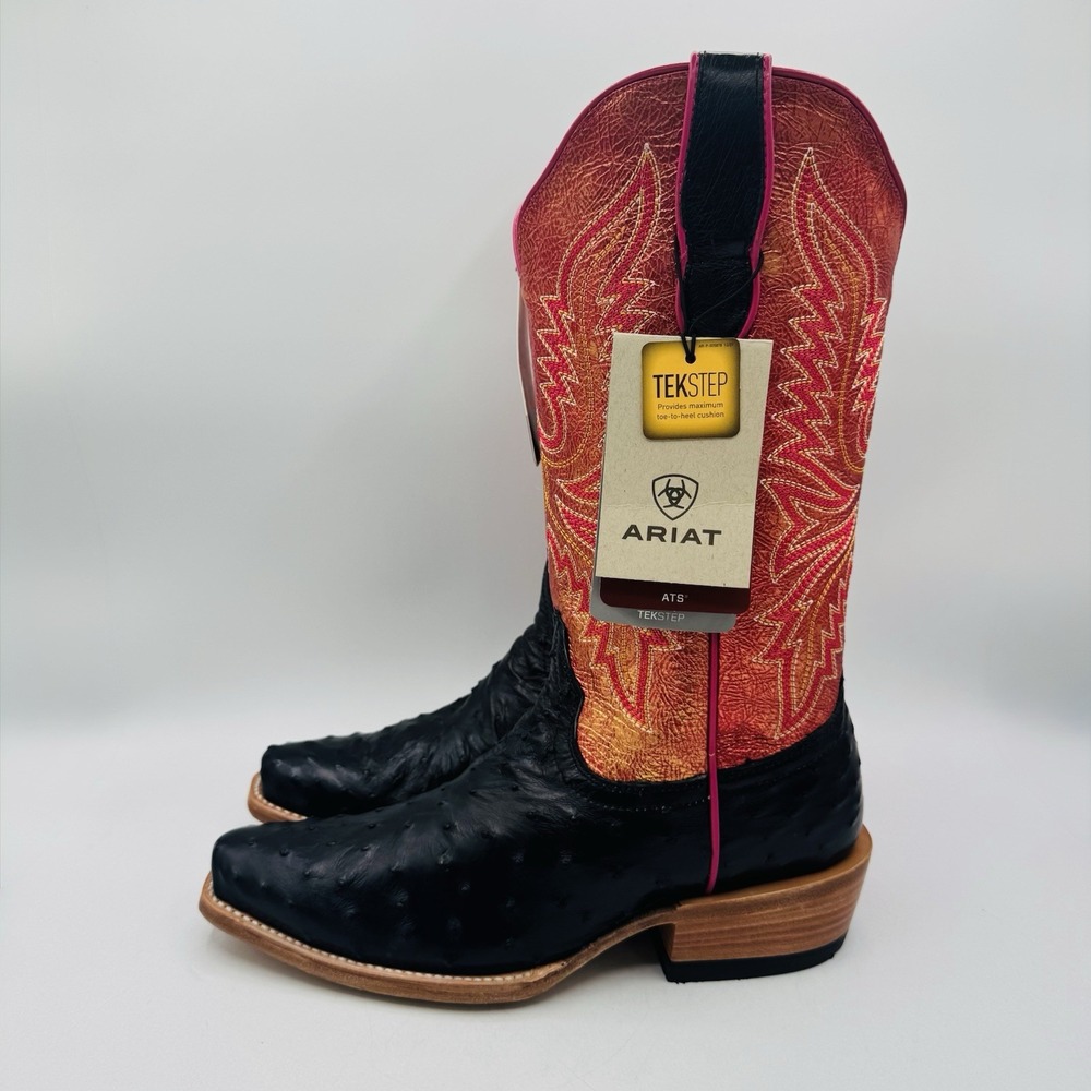 Ariat Futurity Revival Full Quill Ostrich Boots Women's Size 9 B Black Metallic - Picture 2 of 16